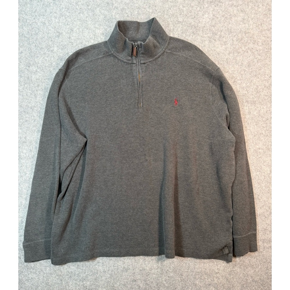 Polo Ralph Lauren Mens XXL Quarter Zip Pullover Sweater Grey‎ Cotton Pony Logo